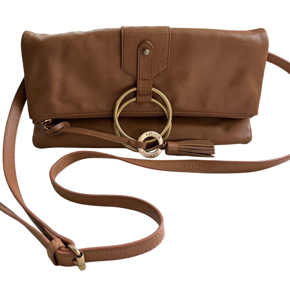 Badgley Mishka Campaign Foldover Clutch Cognac Leather Convertible EUC